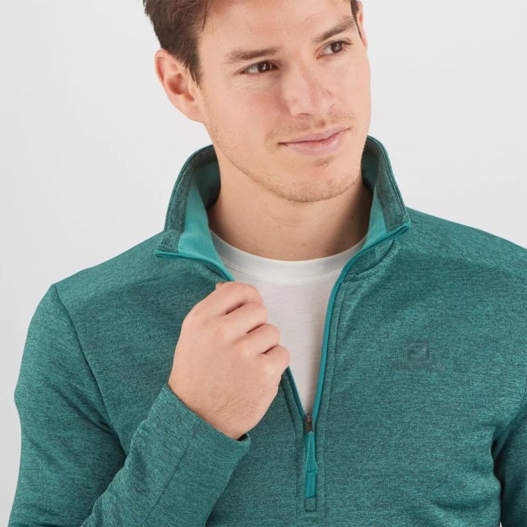 Moletom Salomon Essential Lightwarm Seamless Half Zip Masculino Turquesa | PT Z14039